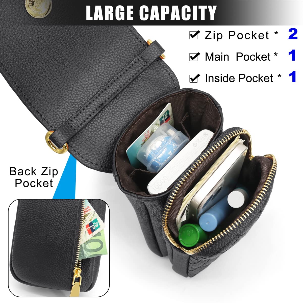 HNOOM Handytasche zum Umhängen Damen Handy Umhängetasche Echtes Leder Frauen Geldbeutel mit 8 Kartenfächer Crossbody Handytasche Schultertasche Brieftasche für Handy unter 6.5 Zoll