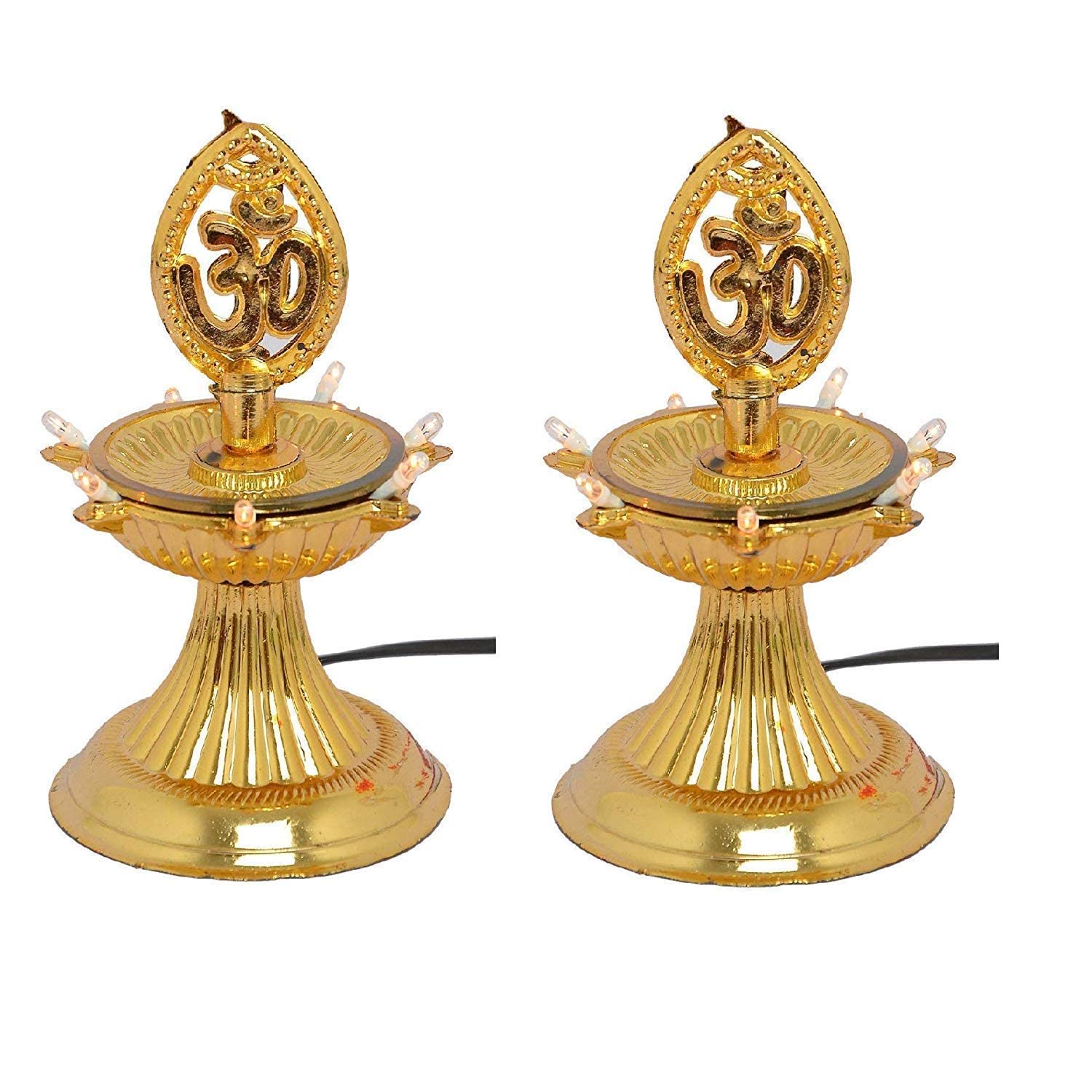 Aashita Creations 1 Layer Electric Gold LED Bulb Lights Diya || 7 Bulb || Deepak for Pooja || Puja || Mandir Diwali Festival Decoration 7 Bulb || Diya Pack of 2
