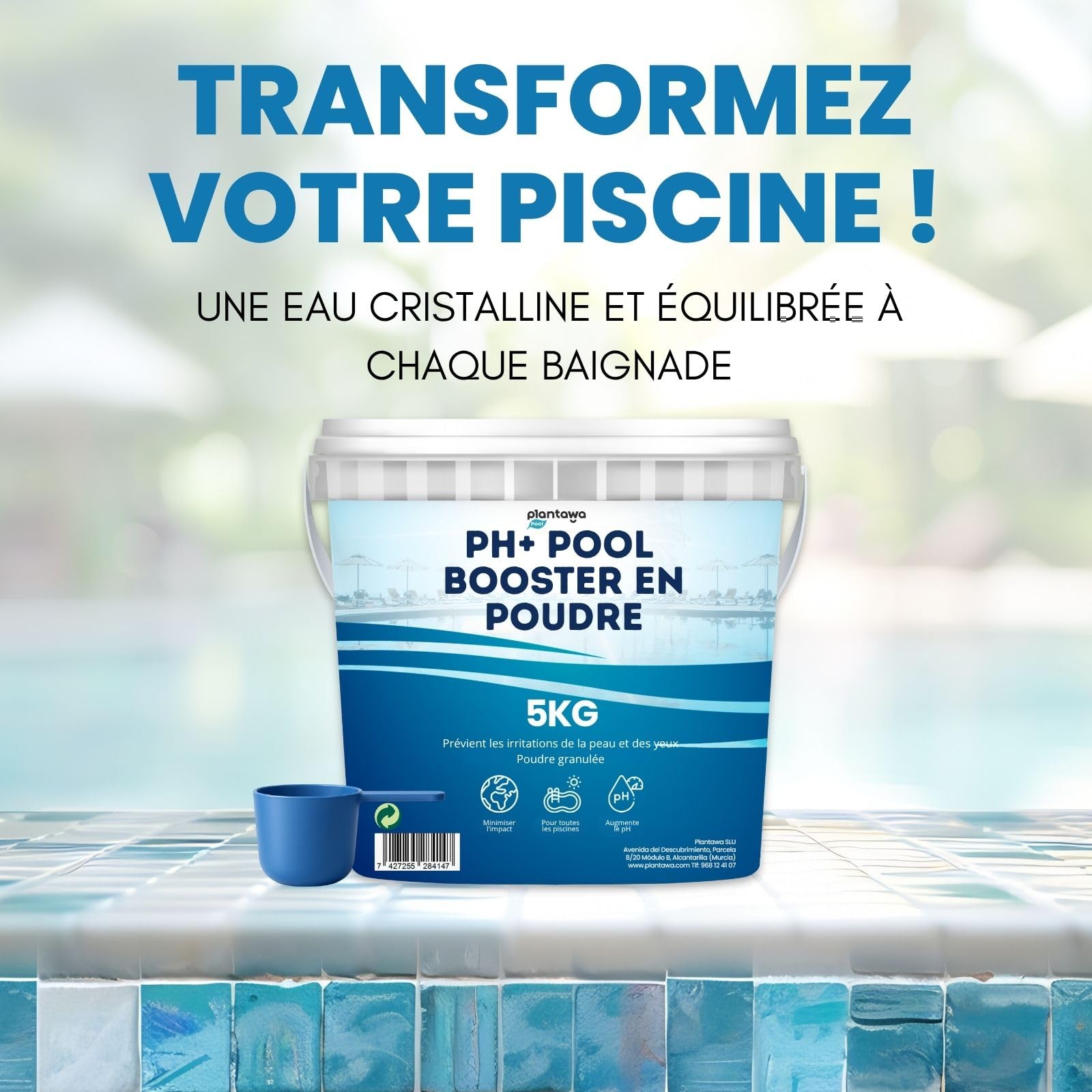 PLANTAWA Incrémentateur de pH en Poudre 5 kg | pH Plus Piscine et Spa | Correcteur pH+ Plus Piscine pour Augmenter Le pH de l’Eau | Régulateur pH Plus pour Entretien Bassin Intérieur et Extérieur