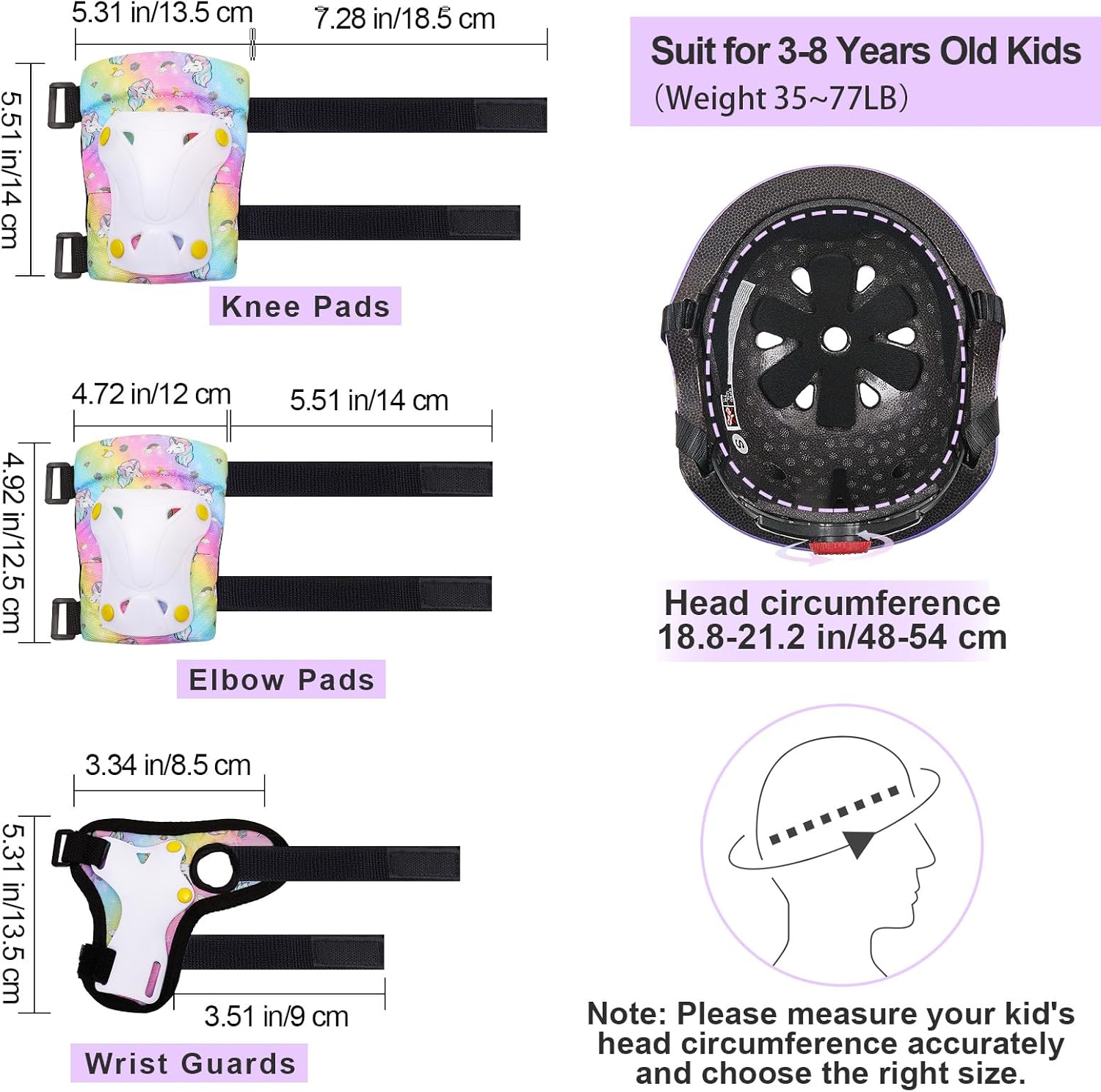 FIODAY Kids Bike Helmet, Toddler Helmet Knee and Elbow Pads Wrist Guards Adjustable Protective Gear Set with DIY Sticker for Girls 3-5-8 Years for Skateboard Inline Skating Scooter