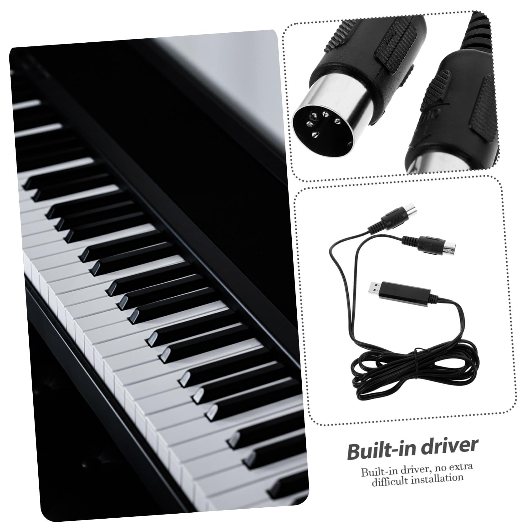 Toyvian 2pezzi Cavo Midi Usb Professionale Da Metri Per Tastiera Elettronica e Pc Adattatore Midi In-out Per Registrazione Musicale e Studio Di Produzione