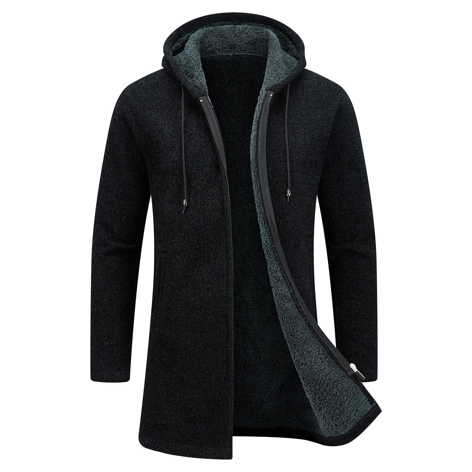 KUDORO Cardigan Homme Long à Capuche Zippé Pull Cardigan en Tricot Hoodie Épais et Décontractée Chandail Sweats à Capuche