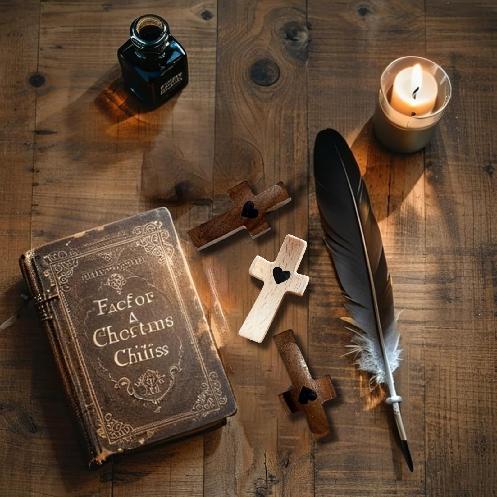 pclapora 4 Piezas Crucifijo de Nogal, Colgantes Cruz de Madera, Cruz de Madera Hecha a Mano, Pulgar Sosteniendo Crucifijo, para Aliviar el Estrés y Oración para Niños, Adultos