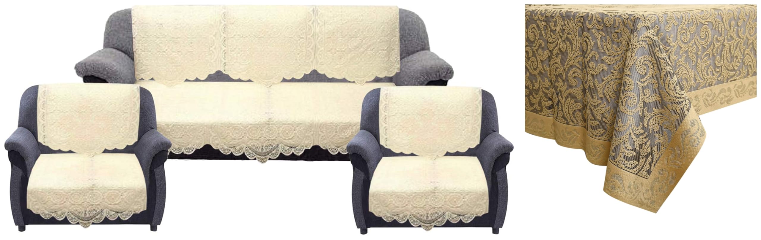 Kuber Industries Premium Sofa Cover|Chikankari Cotton Fabric|6 Pieces Cotton 5 Seater Sofa Cover Set (Cream) Center Table Cover|Table Cloth for 4 Seater|Gold (B0CCV1763X) Amazon Price History, Amazon Price Tracker