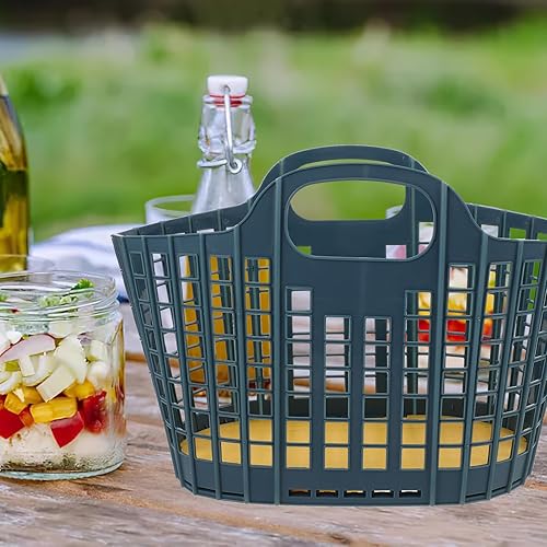 Miniatura 5 de Luxshiny Cesta de compras de plástico, 2 unidades, organizador de plástico, cestas de almacenamiento con asas, organizador de contenedores portátil