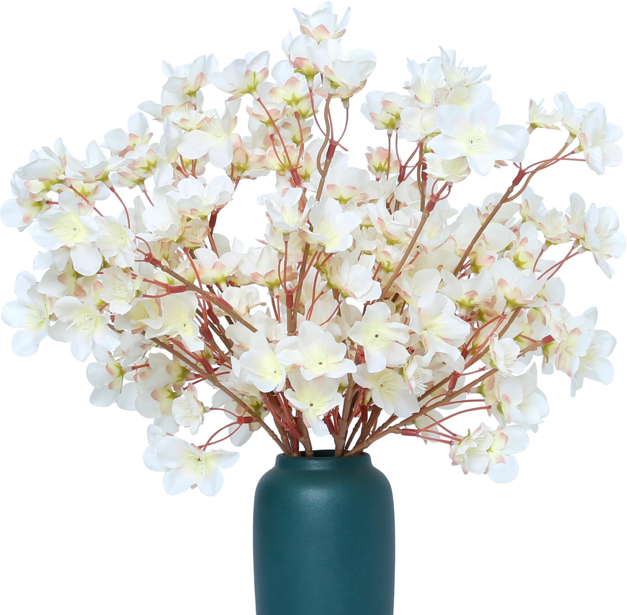 SITUMEIZI 6Pcs Artificial Cherry Blossom Branches Decor Fake Flowers Silk Spring Faux Flowers 16" Bouquet for Home Wedding Bedroom Japanese Decoration DIY Table Centerpiece Arrangement(Ivory White)