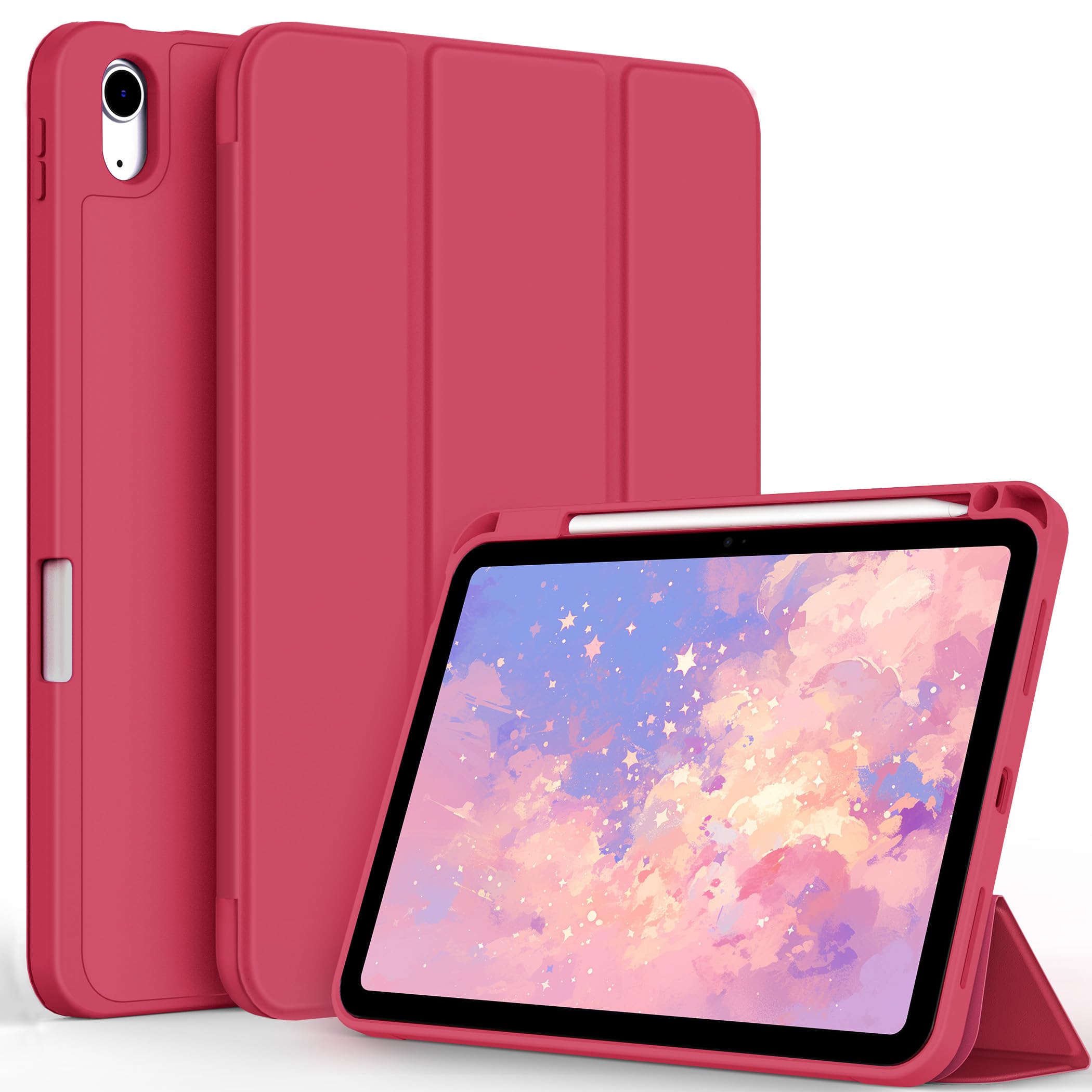 CACOE Custodia Cover Compatibile con iPad 11a Generazione (A16) 11" (2025) / iPad 10a Generazione 10.9" (2022) (A2757/A2777), Ultra Sottile Retro Cover con Portapenne,Rosa acceso