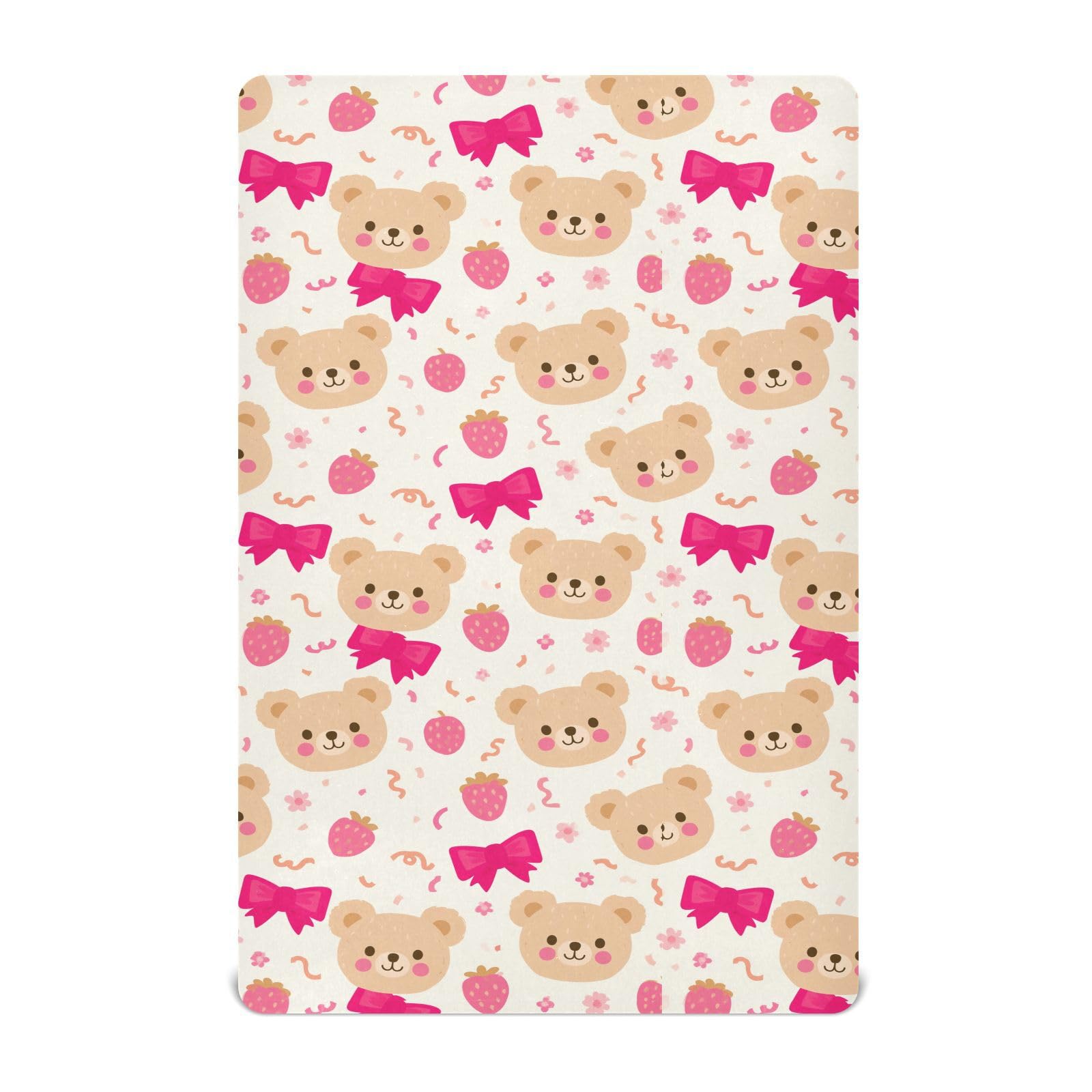 Crib Sheet Breathable Soft Crib Mattress Sheet for Baby Toddler Boys Girls Fitted Pack n Play Crib Sheet Fit Standard Crib Mattress 39 x 27 Inch Beige Pinks Strawberry Bear Bow