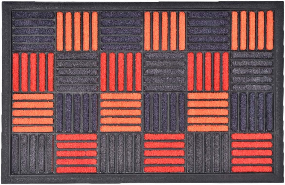 EVIDECO French Home Goods Sheltered Front Door Mat Caroll Nylon Rubber Checkered Rug 24x16 Orange