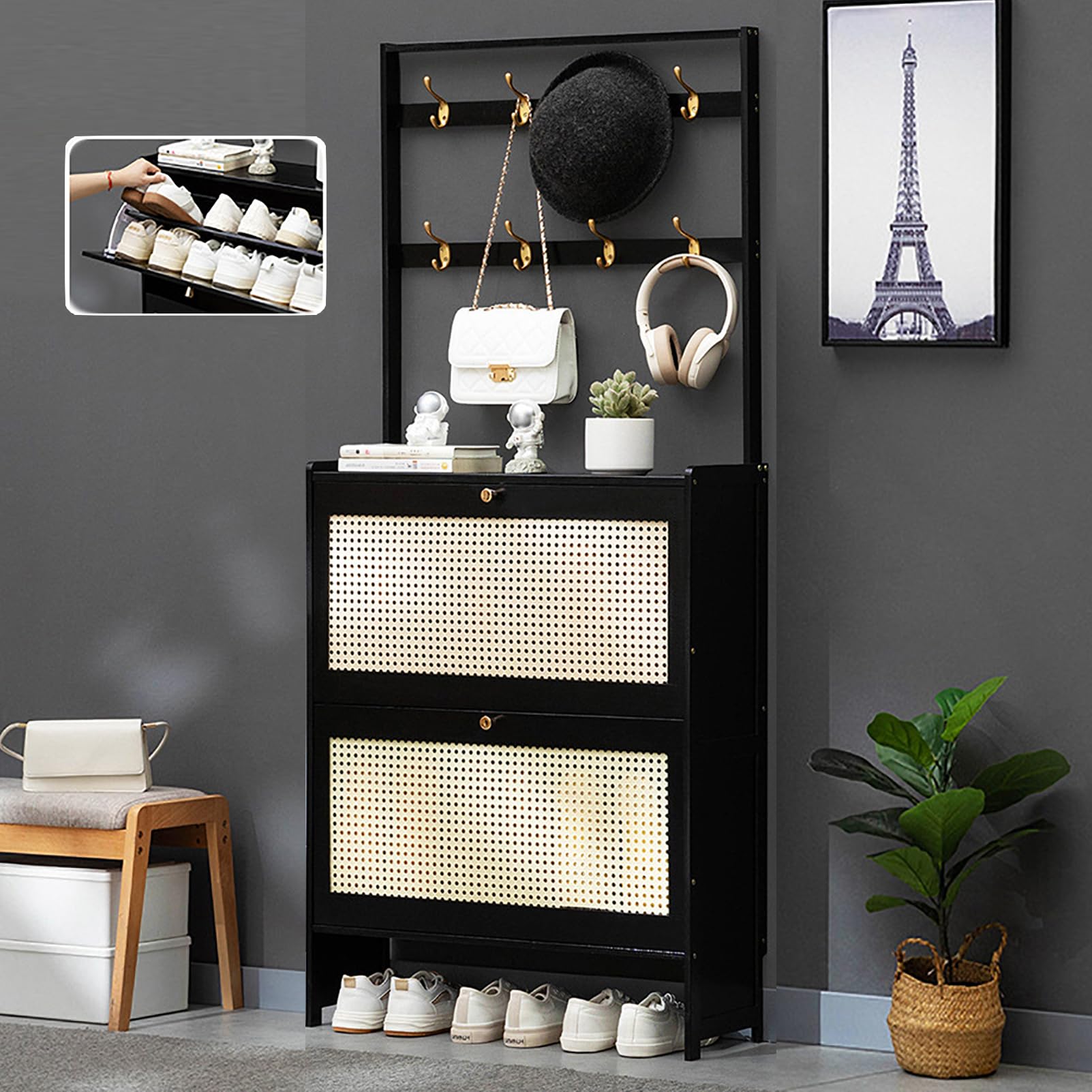 Meuble chaussures bambou contre le désordre, armoire gain de place