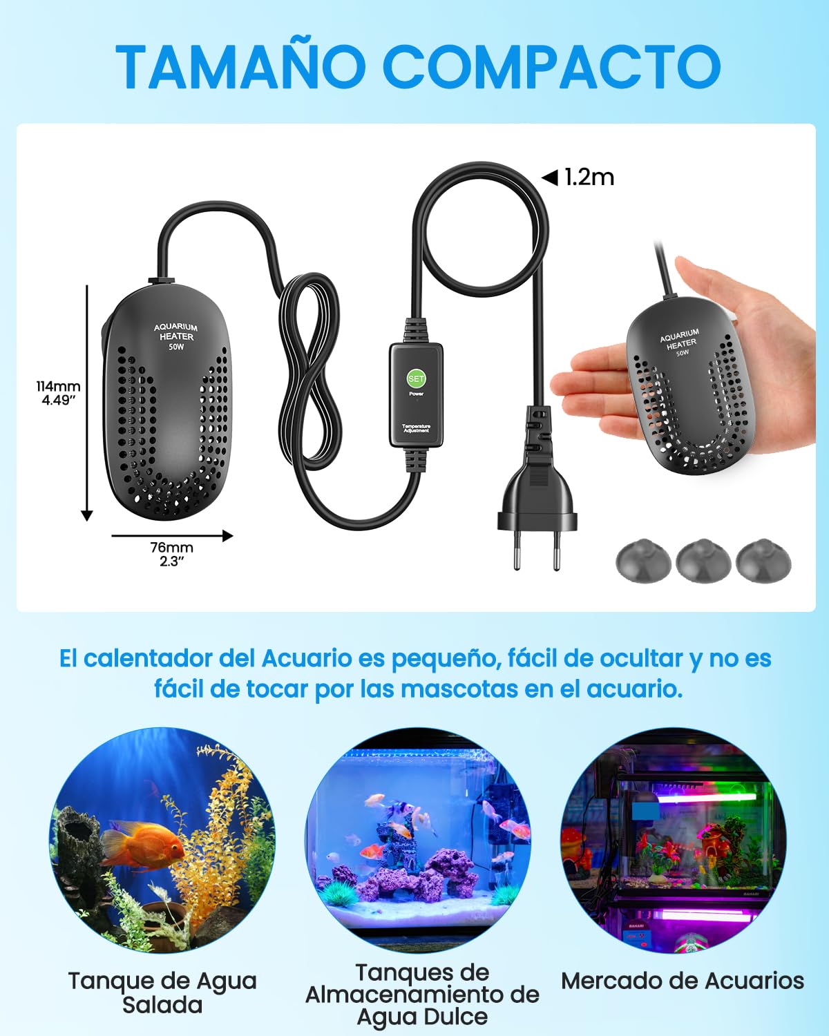 DoRight 50W Calentador de Acuario Calentador Digital de Tanque de Peces de 50L con Termómetro Pantalla de LED, Protección contra Sobretemperatura, Controlador de Externo, Termostato para Betta