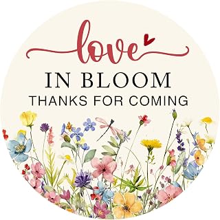 120 x Love in Bloom Wedding Stickers, Round Floral Labels, Bridal Shower Favor Stickers, Wedding Return Gift Stickers for Gift Bags, Candy Boxes, Envelopes, and Wedding Party Decorations, 1.6 inch