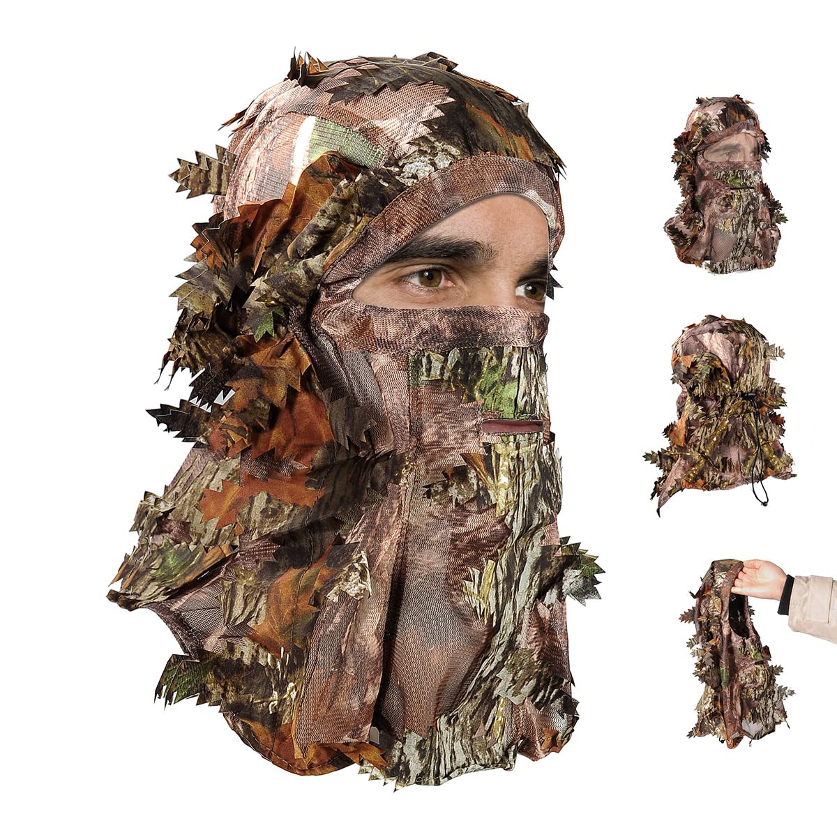 SOUFORCECamouflage 3D Full Face Mask Leafy Hat Balaclava Camo Face Cover Ghillie Hood Mask for Turkey Hunting Gear Accessories