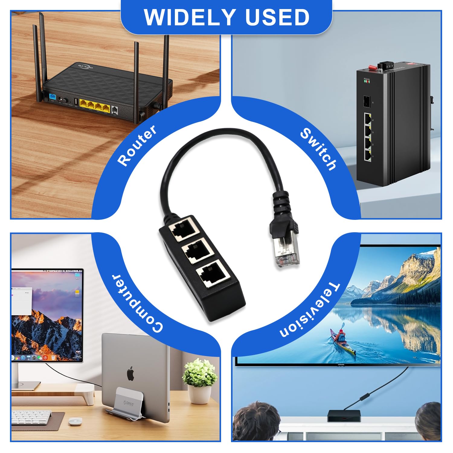 Câble répartiteur Ethernet RJ45 1 mâle vers 3 ports LAN femelles Cat5 Cat5e Cat6 Cat7