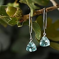 Vista 3 de Handmade Dangle Earrings for Women - Aquamarine Blue Quartz Sterling Silver in Gift Box - Sparkly Blue Quartz Trillion - Lightweight Dangling
