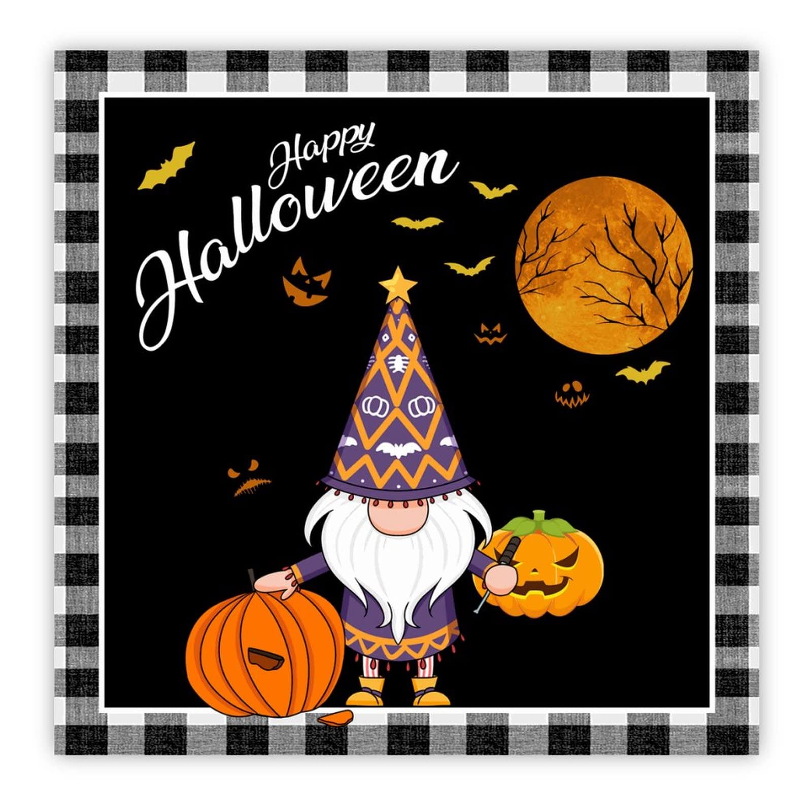 Plaque en bois Happy Halloween au design minimaliste de sorcière et lune