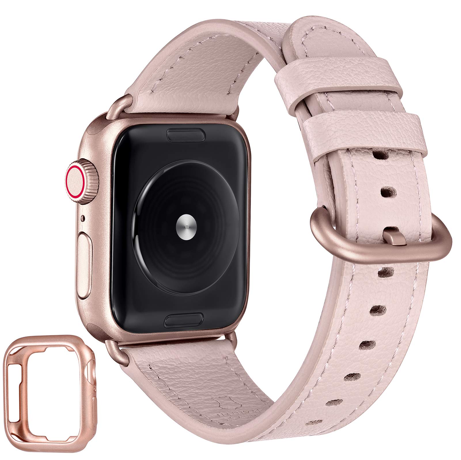 JFdragon Watch Bands with Case Compatible with Apple Watch 38mm 40mm 42mm  44mm Women Men Girls Boys Genuine Leather Strap for iWatch SE Series