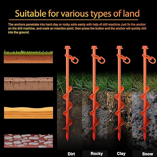 Miniatura 4 de Zhengmy Juego de 24 anclajes de tierra atornillados, estacas resistentes de 12 pulgadas para tienda de campaña con gancho de anclaje para trampolín,