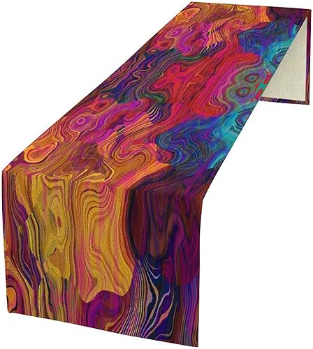 Miniatura 13 de Camino de mesa ondulado retro, abstracto, colorido, arcoíris, ondas, remolinos, lindo, bohemio, estético, para casa de campo, cocina, mesa de