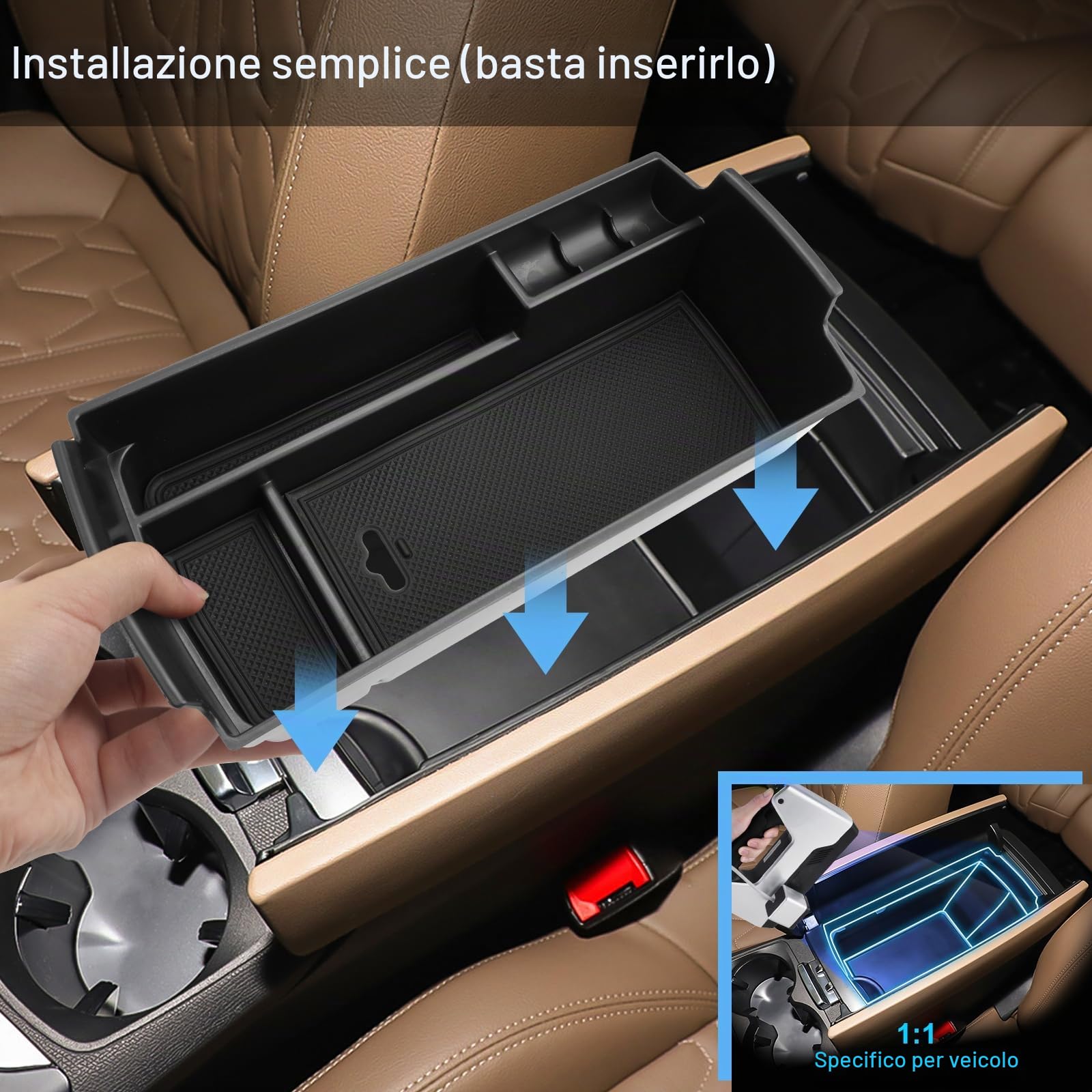 Vano Portaoggetti per Bracciolo Compatibile con Peugeot 3008 5008 GT Citroen C5 Aircross DS7 Crossback 2016-2024, Scatola del Bracciolo Centrale, Organizer con Tappetino Antiscivolo (Nero)