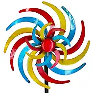 Colorful Kinetic Wind Spinner for Outdoor 13" W Metal Windmill Wind Sculptures with 5 Prong Stake, Easy to Rotate Metal Yard Art for Garden Patio Lawn Backyard Decor