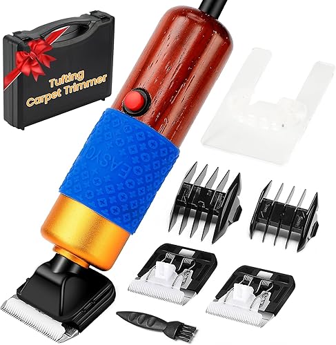 Riiai Recortadora de alfombras con guía de cizalla, las tijeras de alfombra vienen con 2 cuchillas, recortadora de alfombras de vibración de bajo