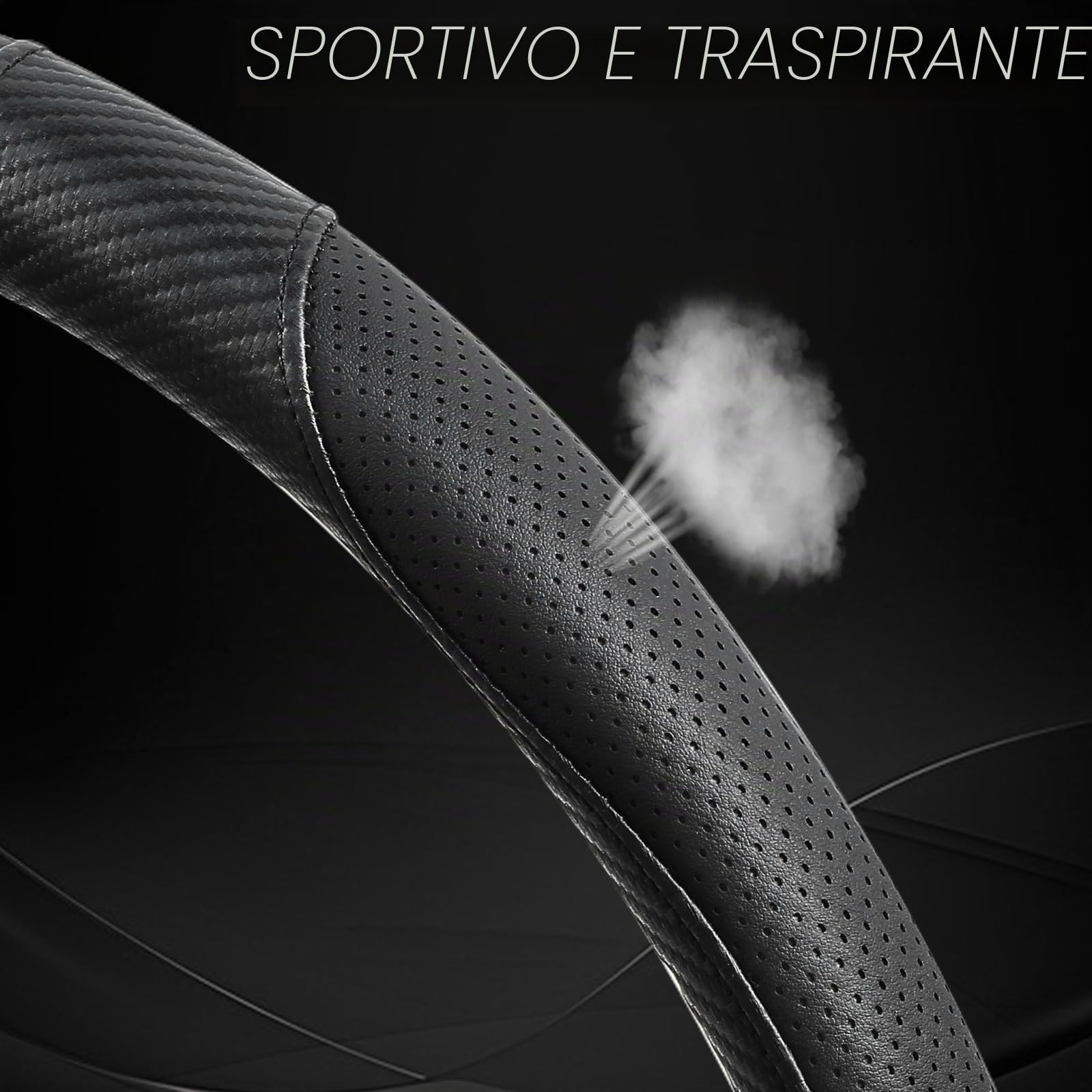 ZATOOTO Copri Volante per Auto in Pelle 42 cm Fibra di Carbonio, Nero | Coprivolante Antiscivolo, Sportivo E Traspirante, Facile Da Montare, Tatto Piacevole, Design Semplice E Durevole