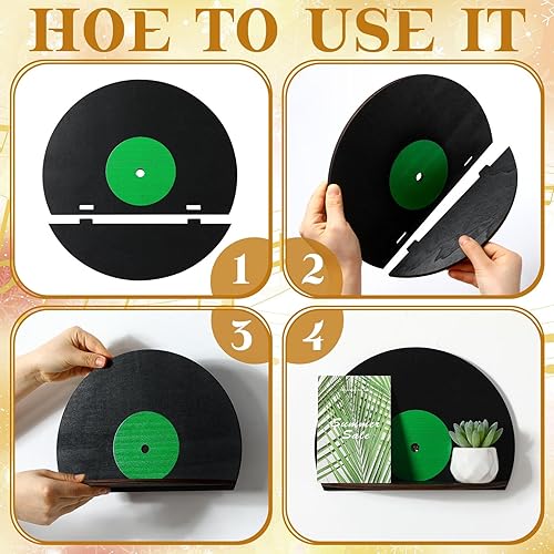 Miniatura 3 de 4 piezas de discos de vinilo para decoración de pared, diseño de arte musical, estante de almacenamiento de pared en blanco con forma de disco en