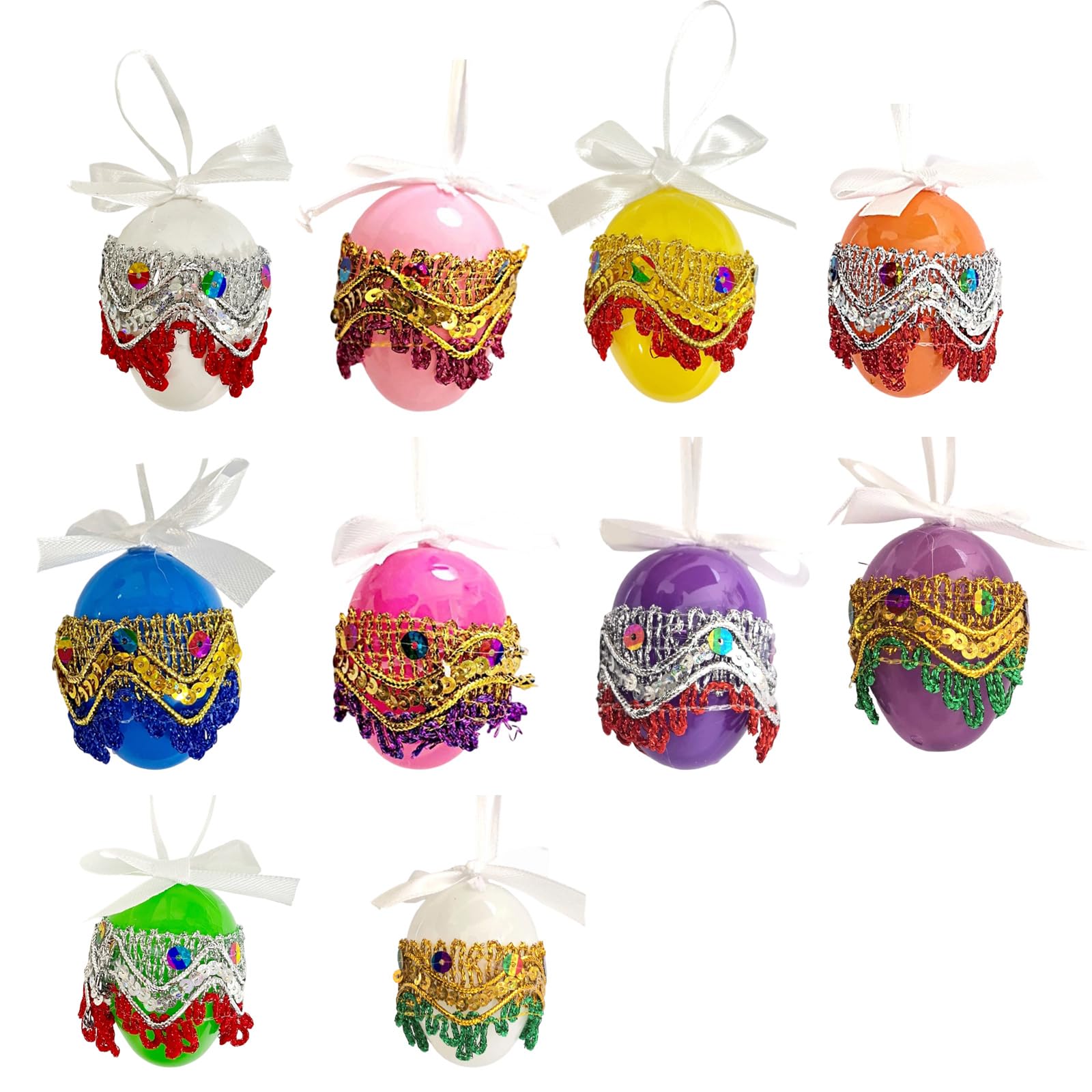 Msioytog Of 10 6cm Aesthetic Glittering Easter Eggs Hanging Ornament with Shimmering Effect for Party Decors Aesthetic Styles Eggs