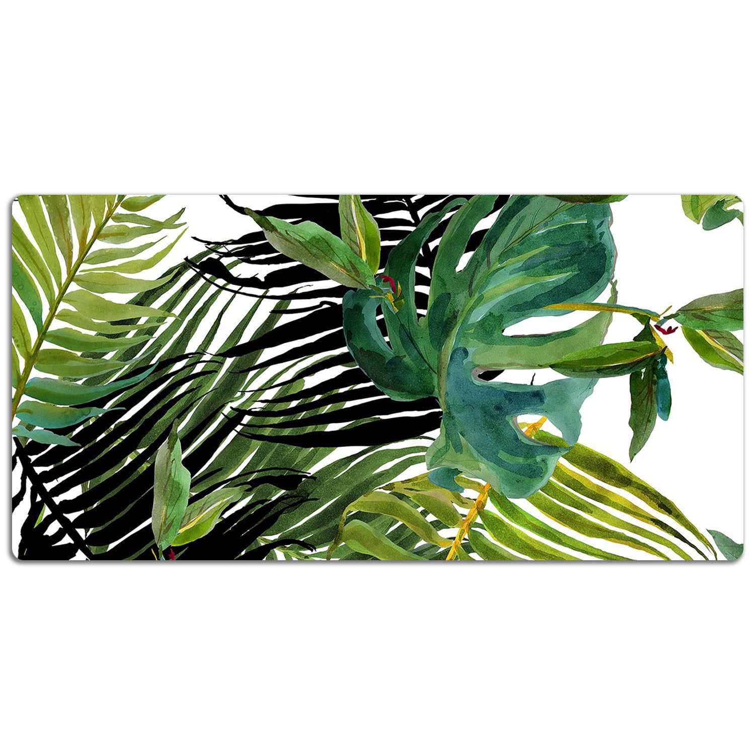 Sottomano da Scrivania 120x60 cm per Ufficio e Casa Impermeabile Protezione e Decorazione Superficie Protettiva Antiscivolo Facile da Pulire in Vinile PVC - Foglie tropicali