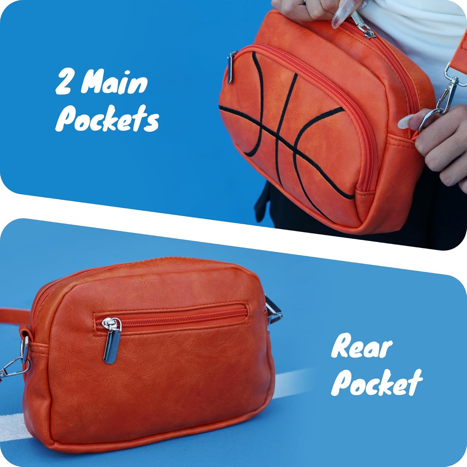 Basketball Crossbody Purse Bag for Women – Faux Leather Sporty Stadium Events Handbag with Adjustable Strap, Trendy Cross Body Shoulder Purse for Girls, Athletes & Basketball Lovers, Thanksgiving Gift - Image 5