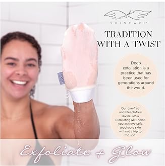 Seraphic Skincare Divine Glow Exfoliating Mitt (2pcs) – 100%, Dye-Free, Bleach-Free Vegan Viscose Korean Exfoliating Glove – Body Exfoliator for Self-Tan Removal & Keratosis Pilaris