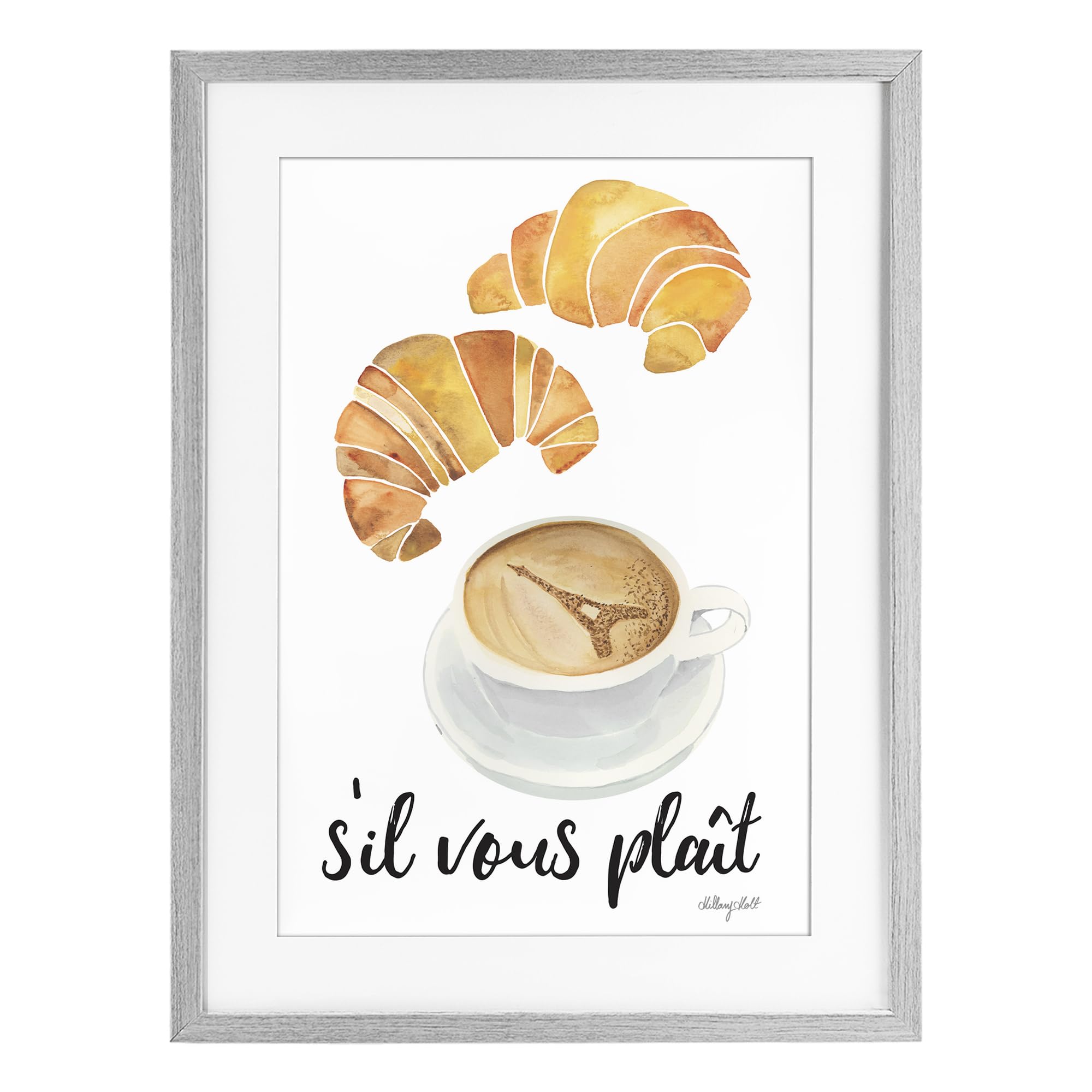 Stupell Industries Farmhouse Gray (Textured) Paris Croissant Coffee Bistro, 14 X 20 Inch Framed Print Under Glass