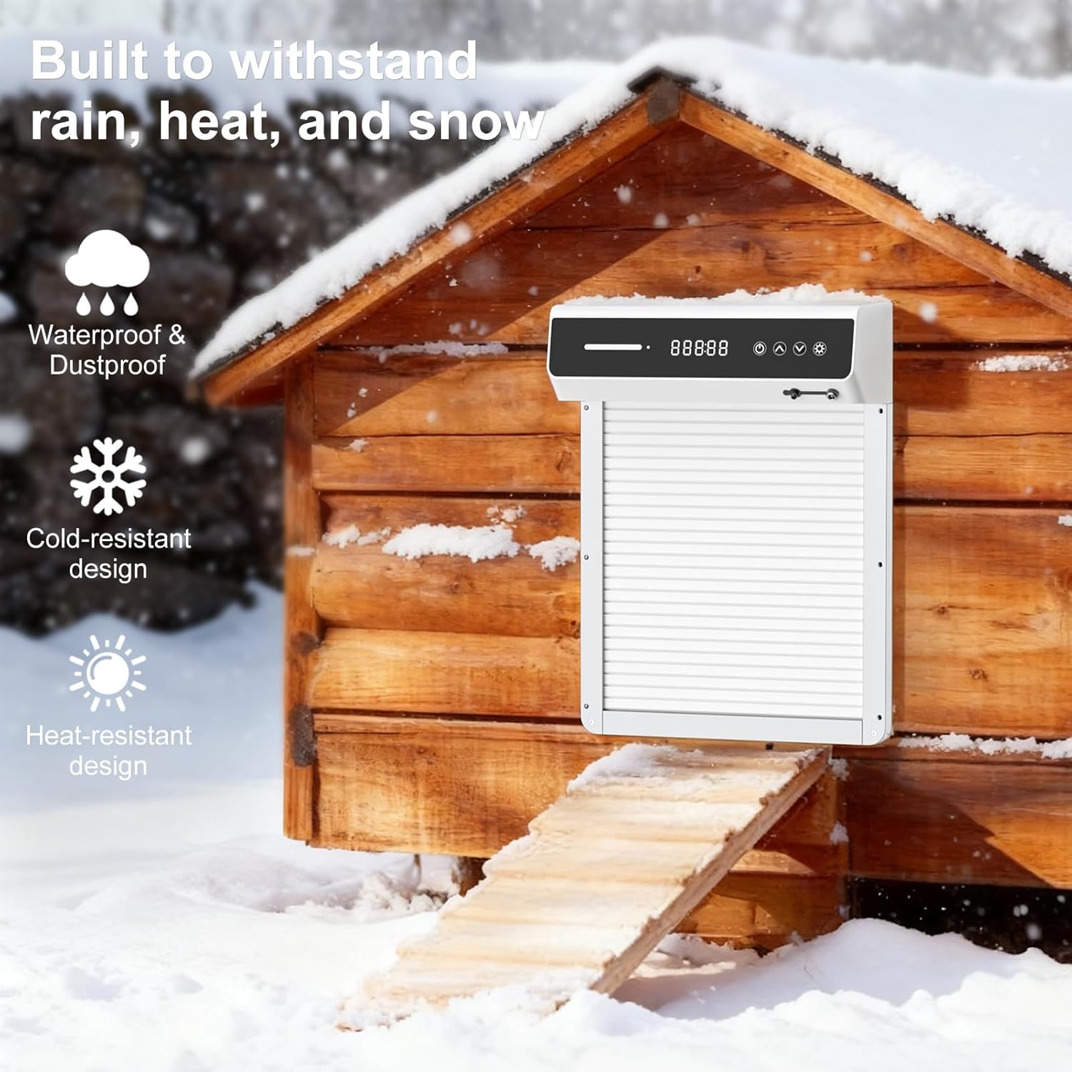 Automatic Chicken Coop Door Solar, Battery Powered & Weatherproof Aluminum, Timer Modes for Safe and Convenient Chicken, Easy Install, Reliable All-Season Performance (White+Black)