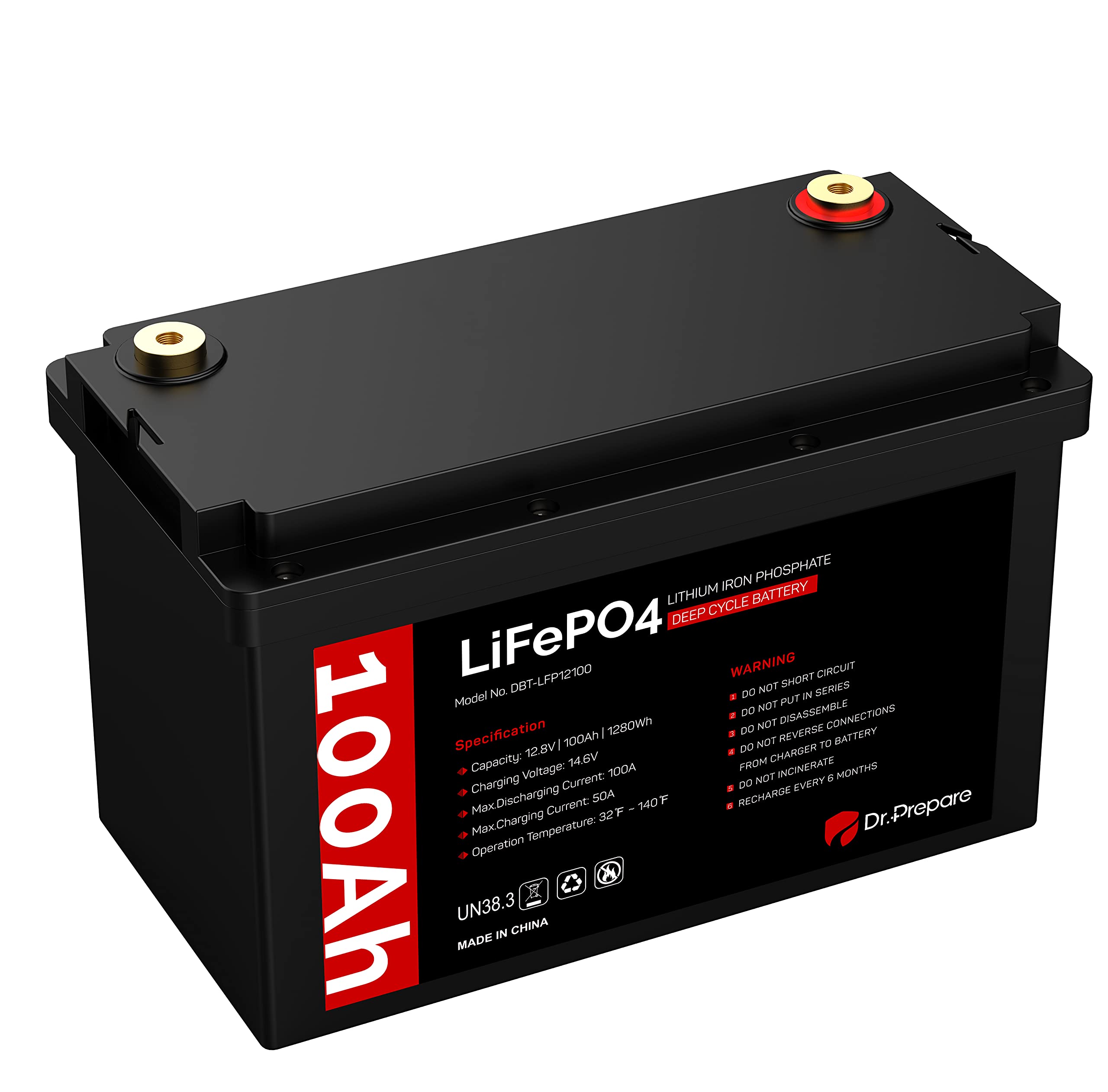 Dr. Prepare 12V 100Ah LiFePO4 Lithium Deep Cycle Battery