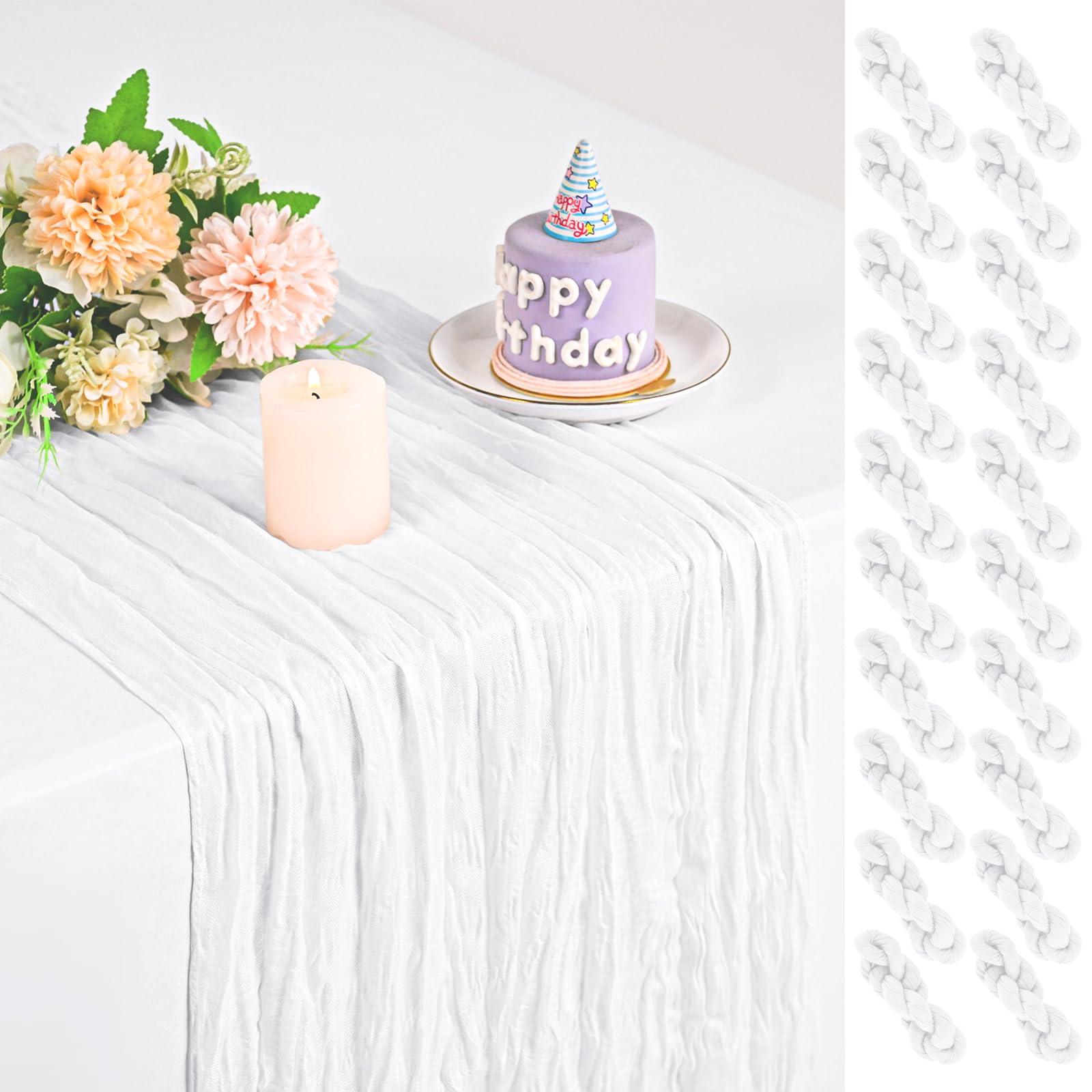 Teruntrue 20er-Pack Weiß-Käsetuch-Tischläufer 17x108 Zoll, Boho-Gaze-Käsetuch-Tischläufer für Hochzeitsfeier, Bridal Shower, Geburtstag, Deko für Zuhause, Garten und Bauernhaus