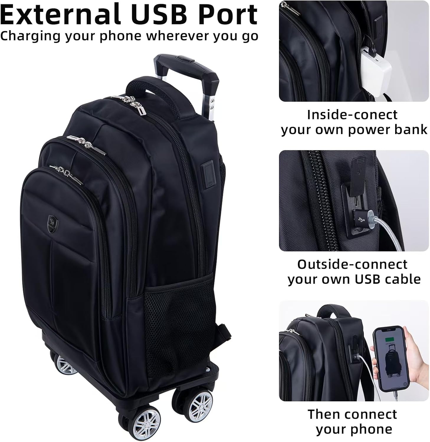 35L Multi-Scene Detachable Handle Travel Rolling Backpack Airline Approved,360° Rotating Fit 15.6 Inch Laptop College Backpack With 4 Wheels,Carry on Luggage - Image 5