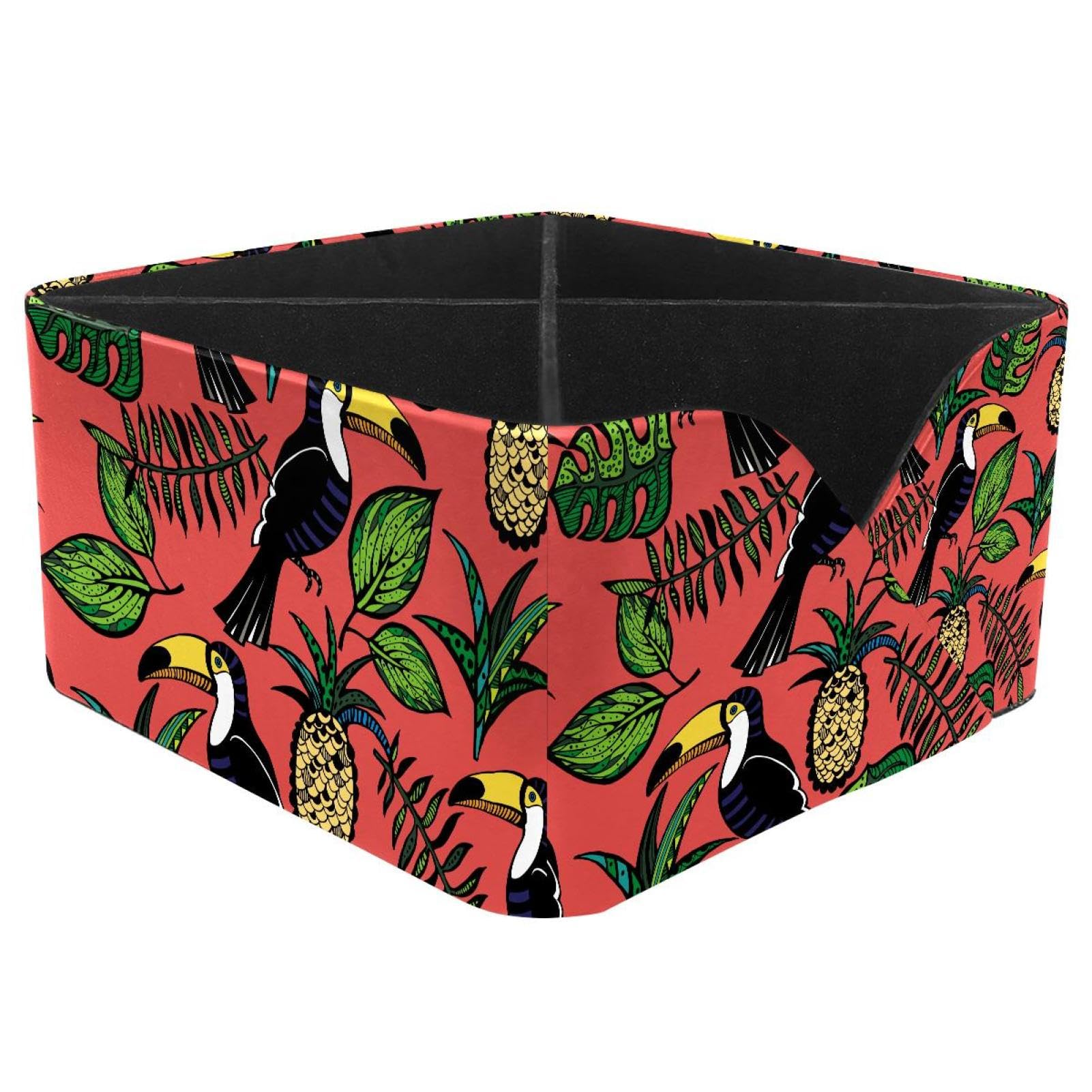 KengjuTesu Tropical Toucan Bird Palm Tree Pattern Desktop Organizer Pen Holder, Rectangular Pencil Cup for Office, Study and Makeup Stations