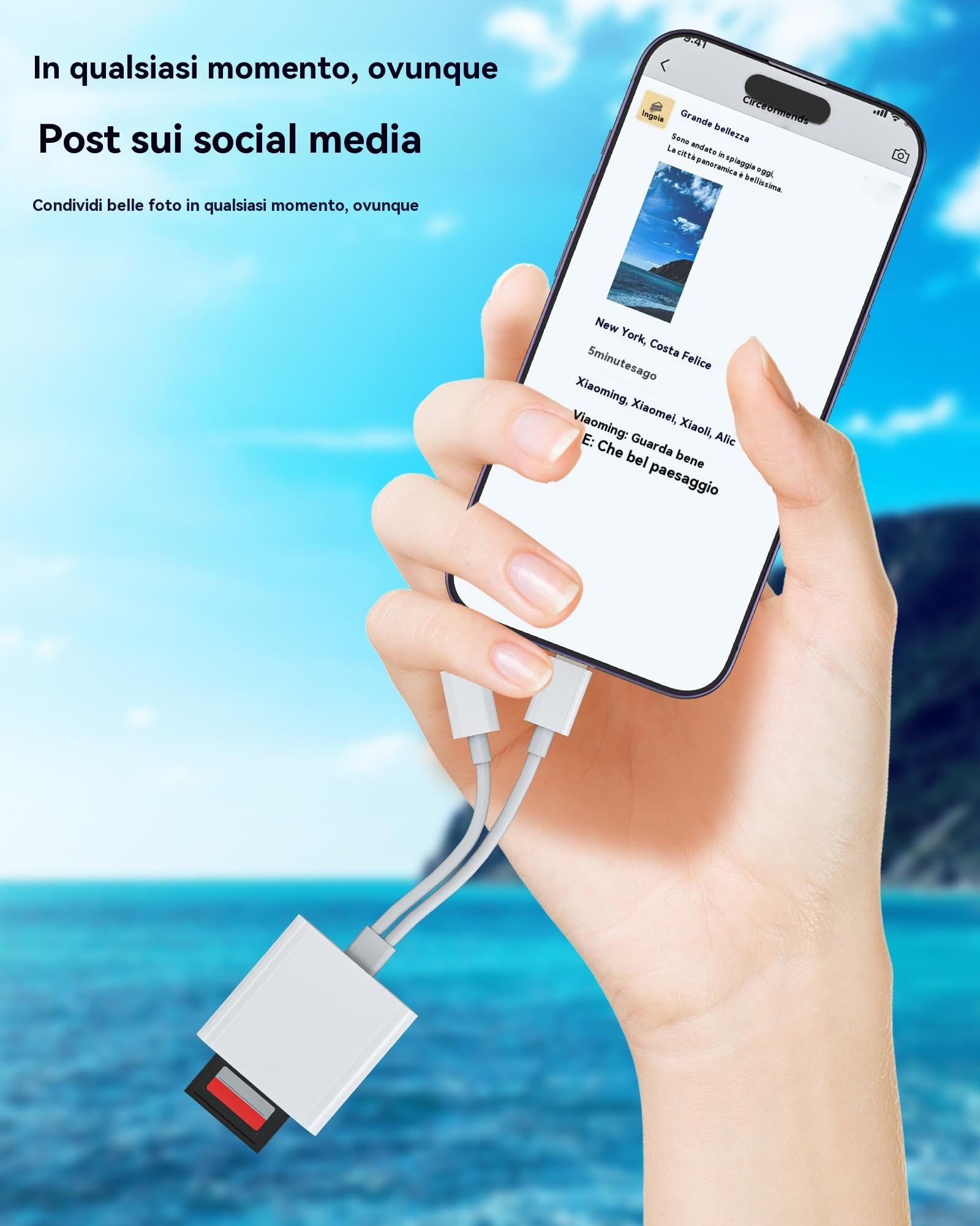Adattatore Lettore Schede SD USB C Lightning(2 in 1)per Apple IPhone 15 14 Cavo Per iPad Micro SD Card Reader Digitale Macchina Fotografica TF Memoria Memory Esterna Chiavetta Compatibile Per Samsung