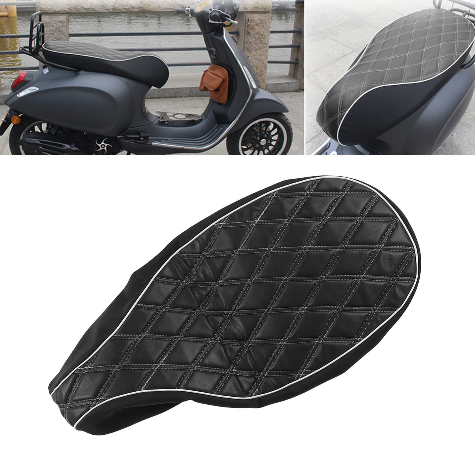 Skórzany Pokrowiec na Siodełko Motocyklowe, Zamiennik Skórzanego Pokrowca na Siodełko do Vespa 125/150 Sprint Fast Ts Super Vbb Vba Vnb GTR Gl(czarny)