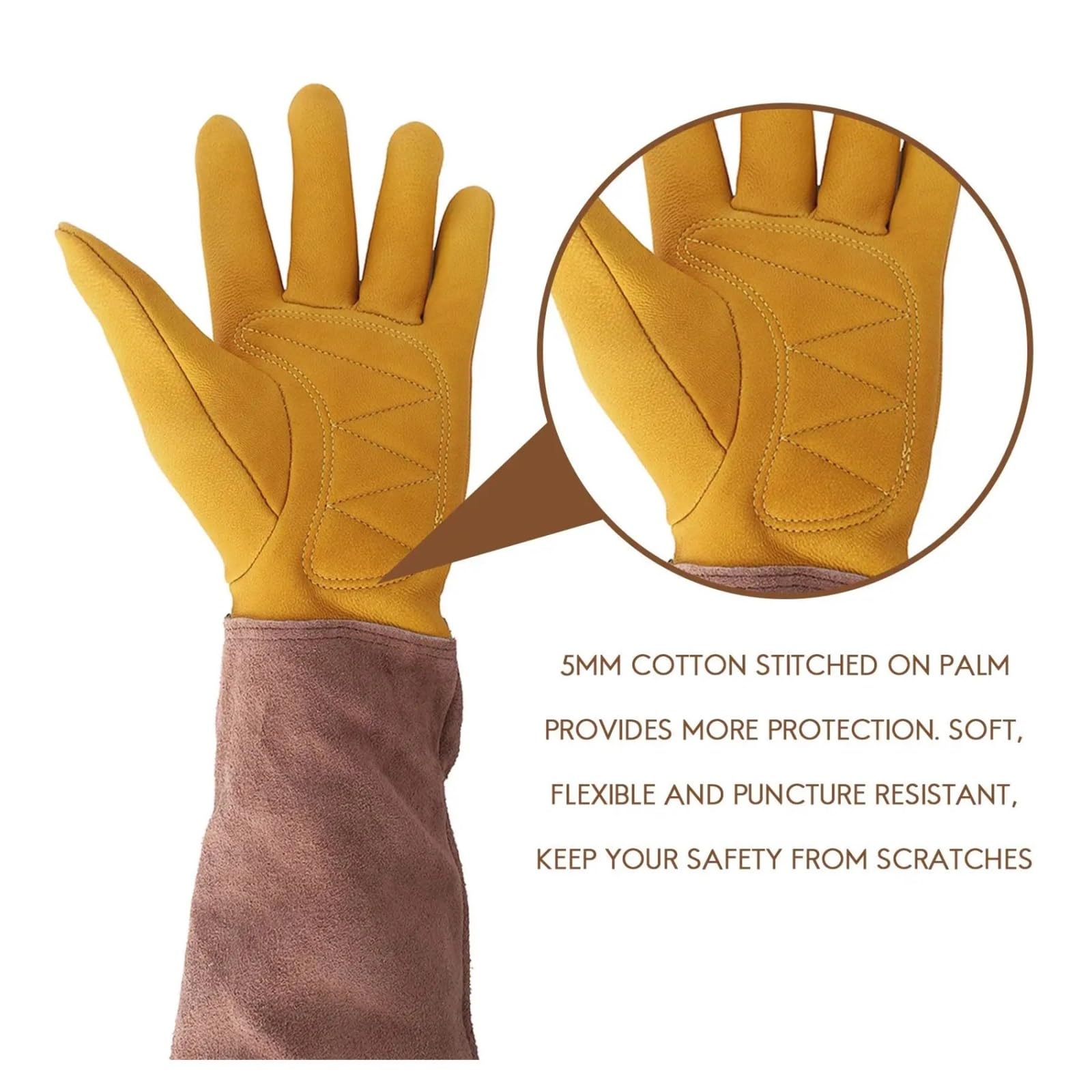Gants de jardinage for la taille des rosiers, manchette en cuir PU jaune, taille M 45 cm