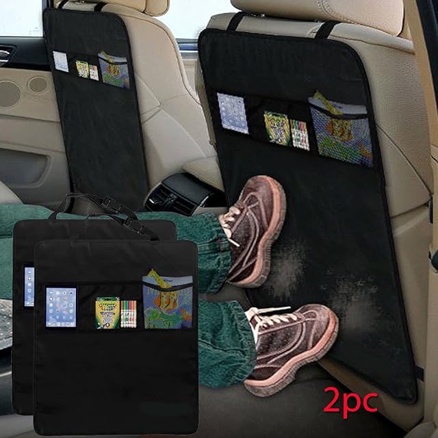 FiNeWaY® Set of 2 Kick Mat Car Seat Protector Cover 3 Mesh Pockets Toy Storage Organiser Kids (2PCS KICK MATS)