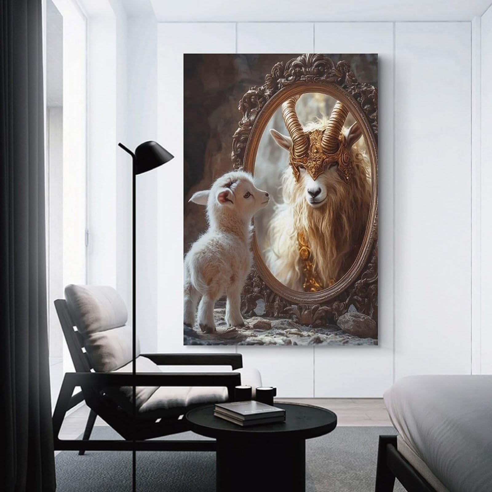 Junmoney Lamb And Golden Ram Decorative Canvas Print, 20x30inch(50x75cm), for Gallery Wall Decor And Room Displays, Wall Decor Suited to Curated Displays