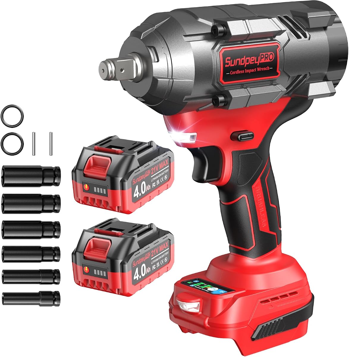 1/2-Inch Cordless Impact Gun - 21V Brushless Power Impact Wrench 1480N·m w/ 2×4.0Ah Battery & RSS Mode & Sockets & Carrying Case, High Torque Impac Wrench for Car Truck RV Heavy-Duty Tasks