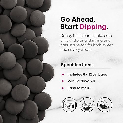 Miniatura 3 de Wilton Black Candy Melts - Caramelos derretidos para cake pops, rociar y sumergir, caramelo se derrite a granel, 12 onzas, paquete de 6