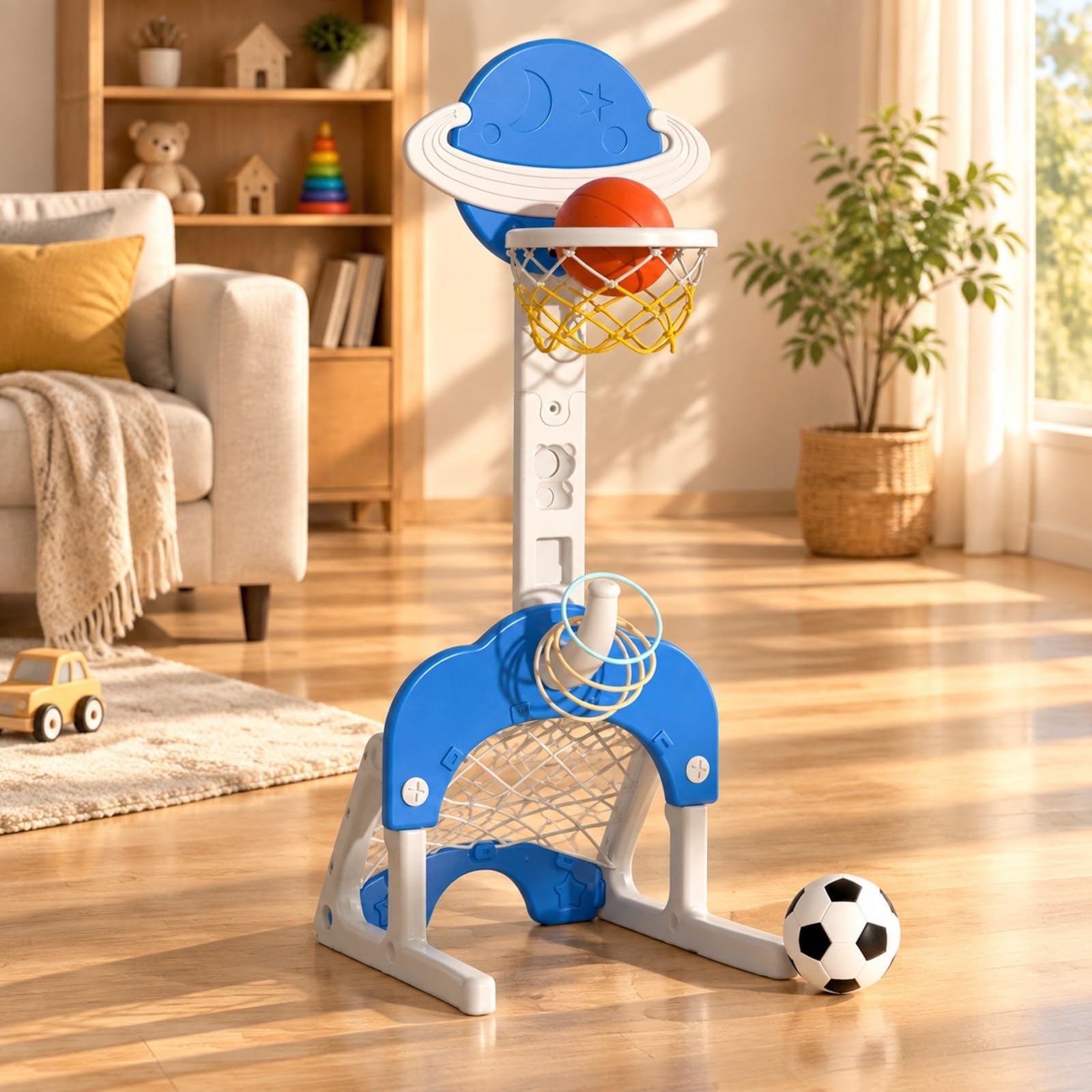 predolo da Basket Regolabile per Bambini Stabile da Basket con Tabellone a Tema Planetario Robusto Stazione di Gioco