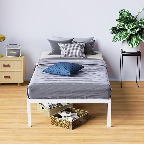 Miniatura 8 de Marco de cama individual de 14 pulgadas con almacenamiento, plataforma de metal alto y resistente, con listones de acero, no necesita somier,