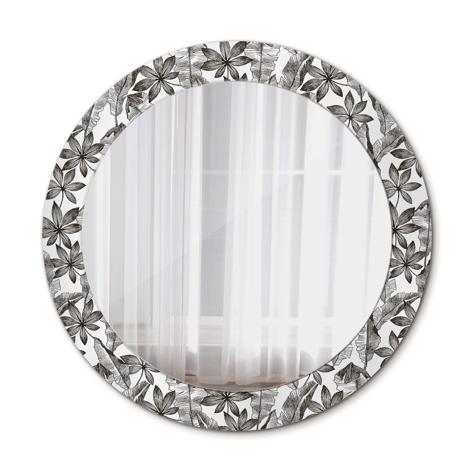 Miroir de maquillage femme rond 70cm en verre imprimé feuilles tropicales Tulup