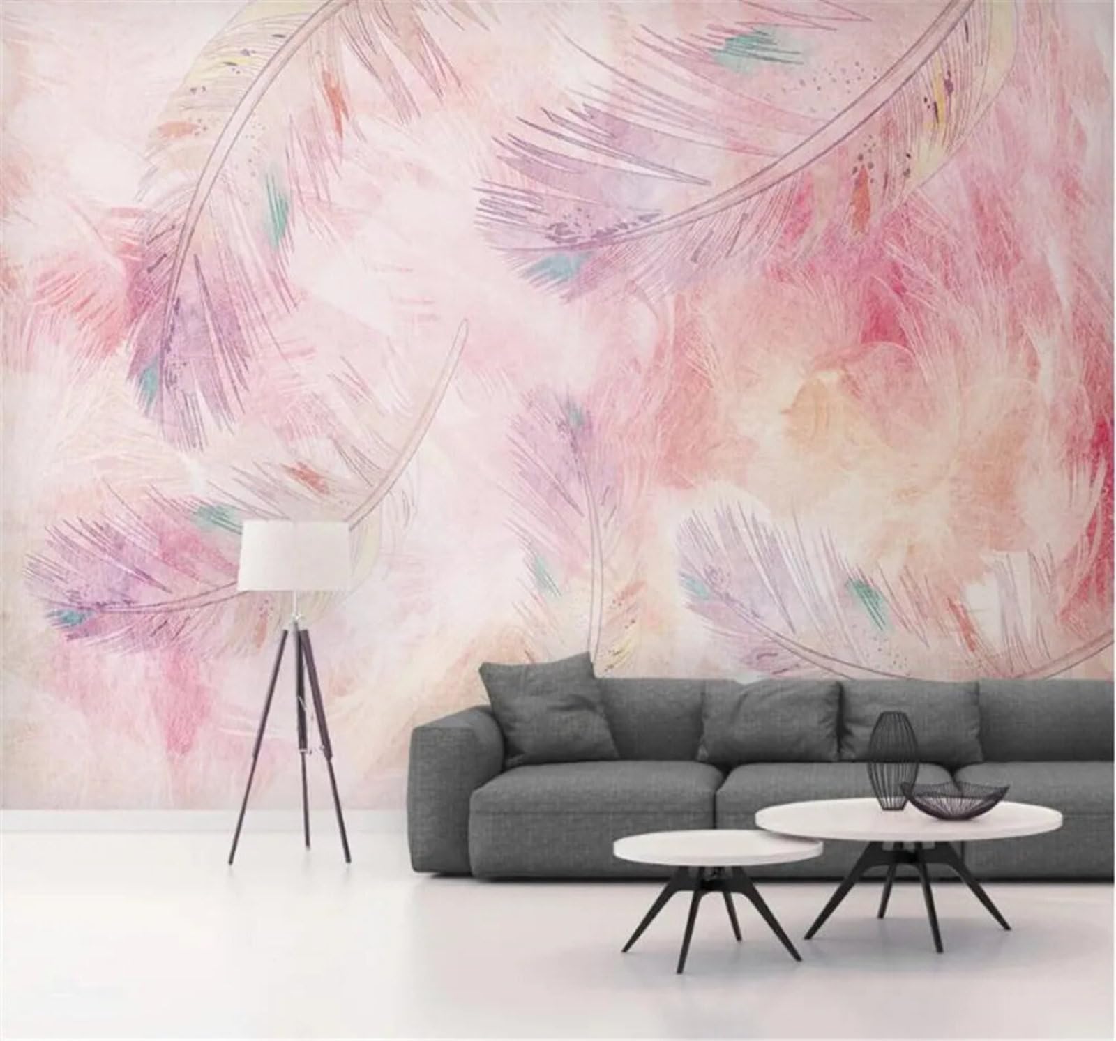 Tzxztt Beautiful Warm Hand Drawn Pink Feathers Modern 3D Wallpaper Premium Textured Silk Neutral Tones Material Ideal for Living Room Bedroom-250cm×170cm