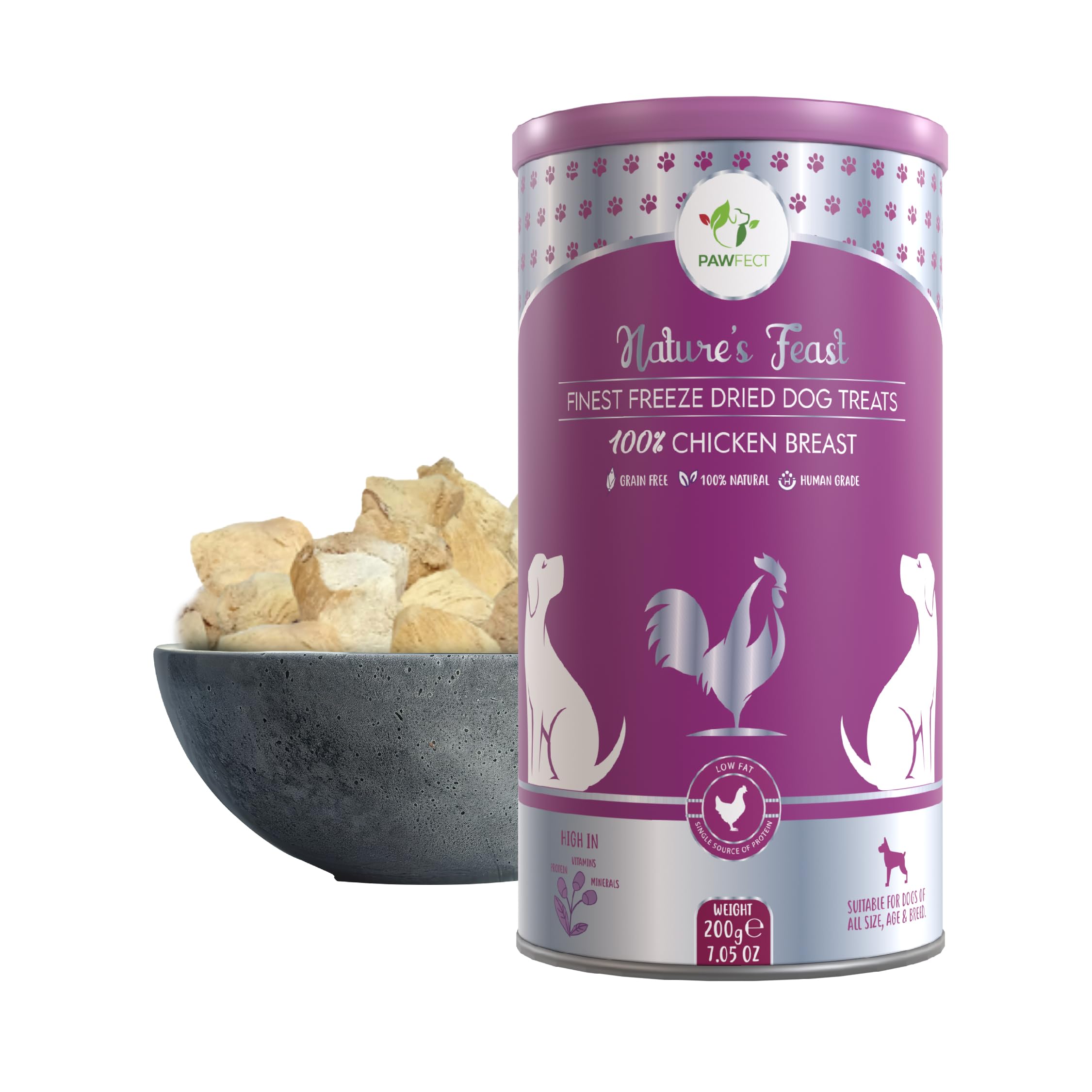 Pawfect Freeze-Dried Chicken Breast Dog Treats – 200g (7oz) | 100% Natural, High Protein, Low Fat | Grain-Free Dog Snacks for Training, Rewards & Sensitive Stomachs | Single Ingredient